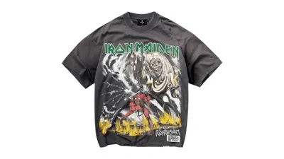 Pre-owned Represent Men's  Iron Maiden Number Of Beast T-shirt In Sunfade Grey In Gray