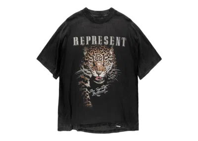 Pre-owned Represent Men's  The Spirit Untamed Leopard T-shirt In Vintage Black