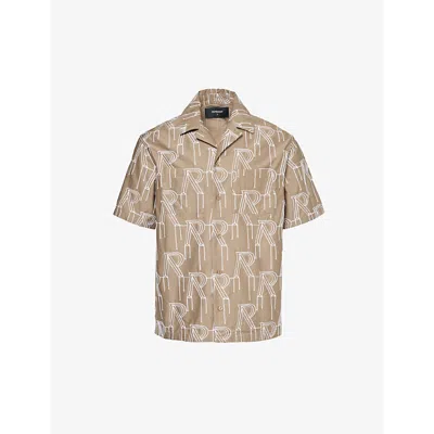 Represent Mens Washed Taupe Brand-embroidered Boxy-fit Cotton Shirt