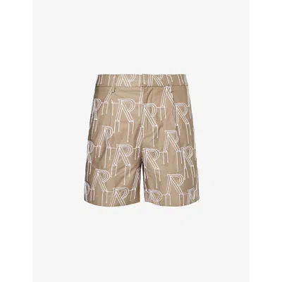 Represent Mens Washed Taupe Brand-embroidered Mid-rise Cotton Shorts