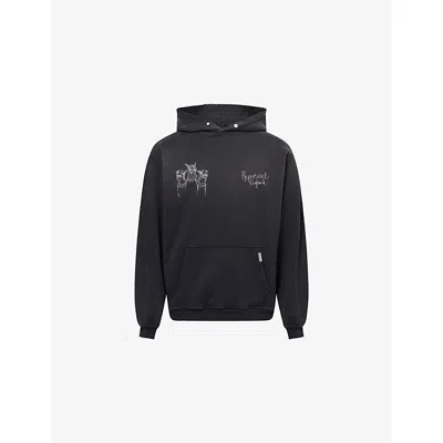 REPRESENT MENS AGED BLACK HAND DRAWN DOGS PRINTED COTTON HOODY XL