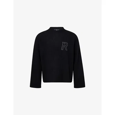 Represent Mens Intarsia-logo Brushed Knitted Jumper Black In Blue
