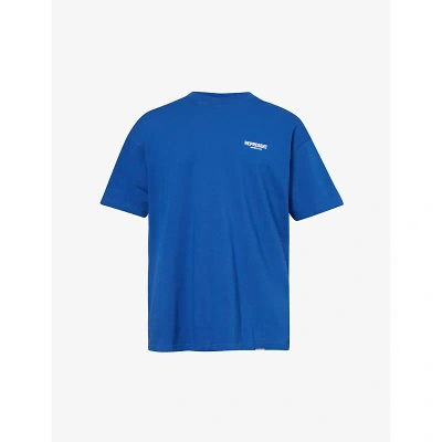 Represent Mens Cobalt Blue Owners Club Brand-print Cotton-jersey T-shirt