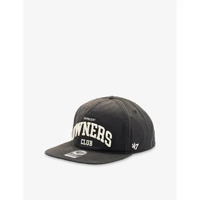 Represent Mens Faded Black Owners Logo-embroidered Cotton Baseball Cap In Gray