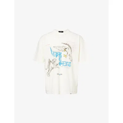 Represent Mens Flat White Enemy Graphic-print Cotton T-shirt