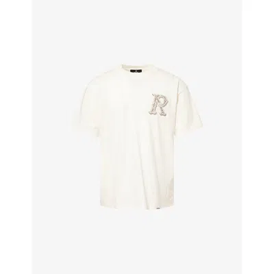 Represent Mens Flat White Western Initial Graphic-embroidered Cotton T-shirt Xl In Multi