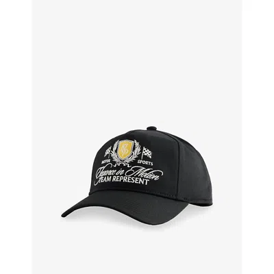 Represent Mens Jet Black Crest-embroidered Cotton Cap