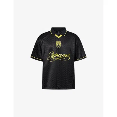 Represent Mens Jet Black Logo-print Collared Football Shirt
