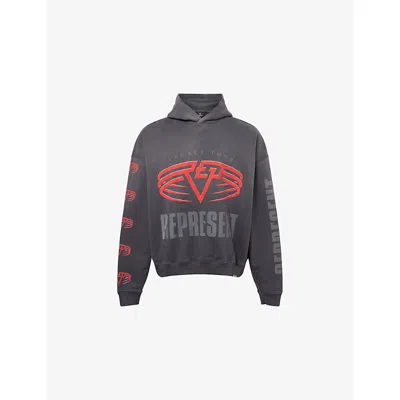 Represent Mens Legacy Tour Graphic-print Distressed Cotton-jersey Hoody Sun Fade Grey Xl In Gray