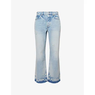 Represent Mens Brand-patch Straight-leg Denim Jeans Light Vintage Blue
