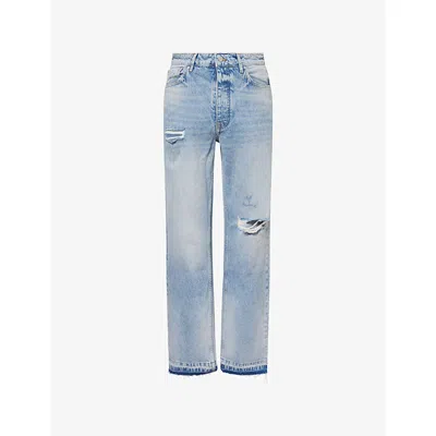 Represent Mens Heaton Distressed Straight-leg Denim Jeans Light Vintage Blue
