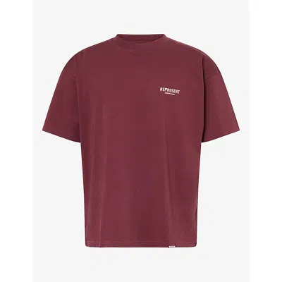 Represent Mens Owners Club Logo-print Cotton T-shirt Bordeaux Xs In Animal Print