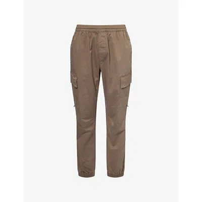 Represent Mens Cargo Elasticated-cuffs Stretch-cotton Trousers Olive In Brown