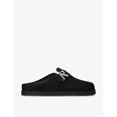 Represent Initial Round-toe Leather Slippers In Black