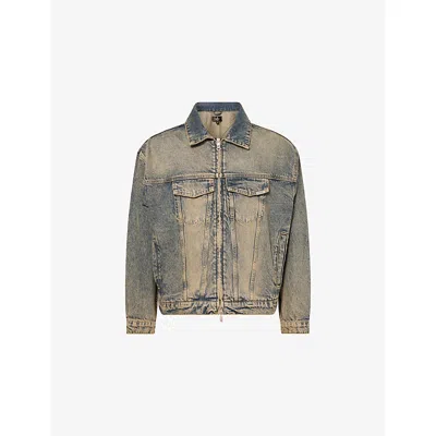 Represent Mens Blue Cream Logo-embellished Cotton Denim Jacket