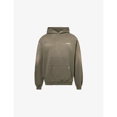 REPRESENT MENS WASHED OLIVE PATRON OF THE CLUB BRAND-PRINT RELAXED-FIT COTTON-JERSEY HOODY