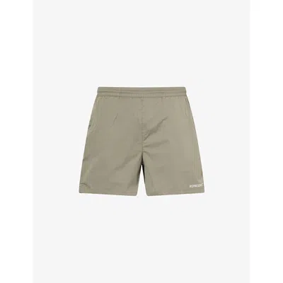 Represent Mens Washed Khaki Serif Logo-embroidery Cotton Shorts