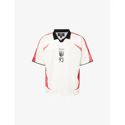 Represent Mens Flat White Spike Football Graphic-print Cotton T-shirt