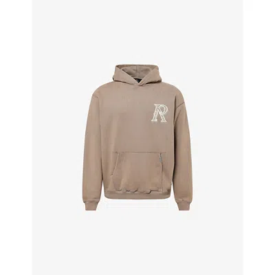 Represent Mens  Western Embroidered-logo Cotton Hoodie In Dusty Brown