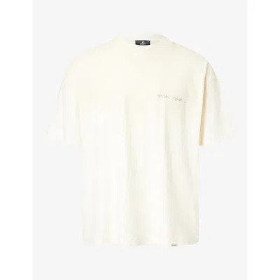 Represent Mens Reverse Brand-print Cotton-blend T-shirt Flat White