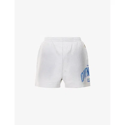 Represent Mens Sprayed Ice Grey Marl Big Owners Club Graphic-print Cotton Shorts In White