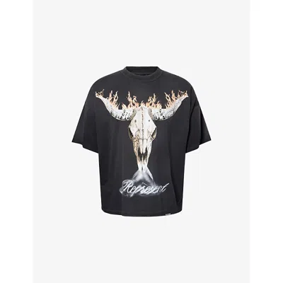 Represent Mens Stained Black British Cowboys Graphic-print Cotton-blend T-shirt