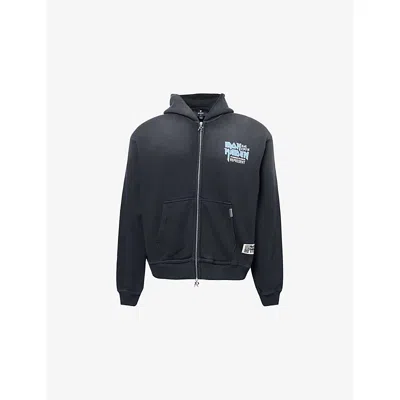 REPRESENT MENS STAINED BLACK GRAPHIC-PRINT DISTRESSED COTTON HOODY