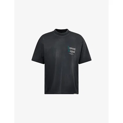 Represent Mens Stained Black Private Members Logo Cotton-blend T-shirt
