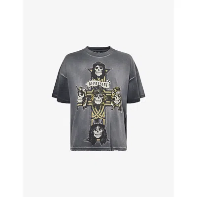 Represent Mens  X Guns N' Roses Cross Graphic-print Cotton-jersey T-shirt Stained Black