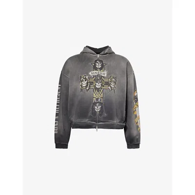 Represent Mens  X Guns N' Roses Exclusive Tour Zip Cotton-jersey Hoody Stained Black In Gray