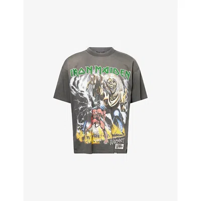 Represent Mens Sunfade Grey  X Iron Maiden Relaxed-fit Cotton T-shirt Xl