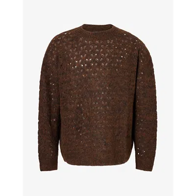 Represent Mens Vandal Brand-patch Wool-blend Jumper Tobacco Xl