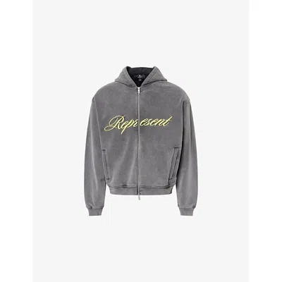 Represent Mens Script Logo Zip-up Cotton Hoody Vintage Grey In Gray