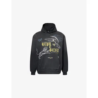 Represent Mens Enemy Graphic-print Cotton Hoody Washed Black Xs In Gray