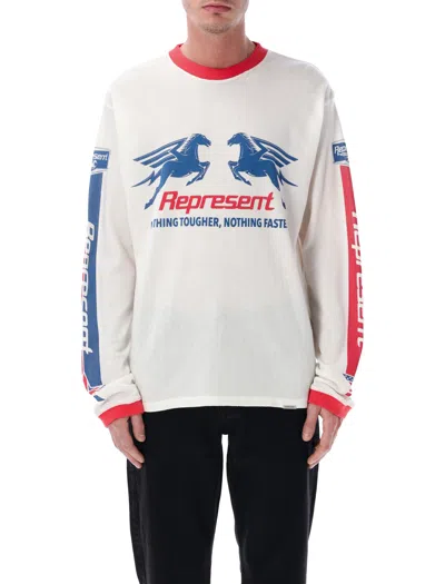 Represent Mesh Pegasus Long Sleeve T-shirt In White