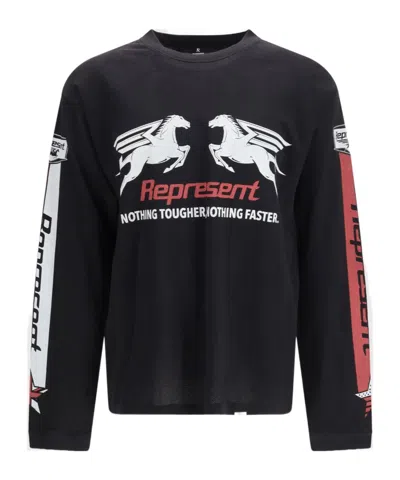 Represent Mesh Pegasus Long-sleeve T-shirt In Black