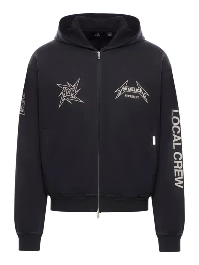 Represent Graphic Print Hooded Sweater With Ribbed Finish In Black