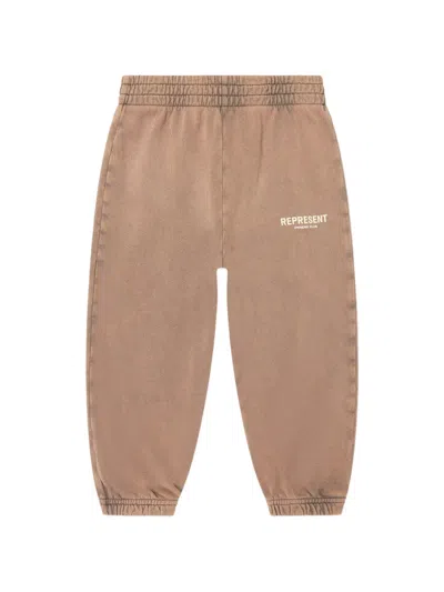 Represent Mini Kids' Owners Club Logo-print Track Pants In Brown