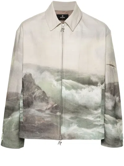 Represent Mens Multi Higher Truth Branded-print Denim Jacket In Neutrals