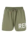 Represent Green Swim Shorts With Elastic Drawstring Waist And Logo Lettering Print In Tech Fabric Man