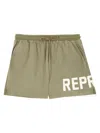 Represent Green Swim Shorts With Elastic Drawstring Waist And Logo Lettering Print