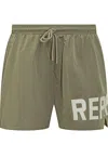 Represent Green Swim Shorts With Elastic Drawstring Waist And Logo Lettering Print In Tech Fabric Man