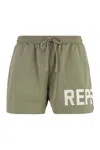 Represent Green Swim Shorts With Elastic Drawstring Waist And Logo Lettering Print In Tech Fabric Man In Green