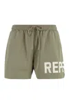 Represent Green Swim Shorts With Elastic Drawstring Waist And Logo Lettering Print In Tech Fabric Man In Green