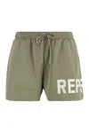 Represent Green Swim Shorts With Elastic Drawstring Waist And Logo Lettering Print In Tech Fabric Man In Green