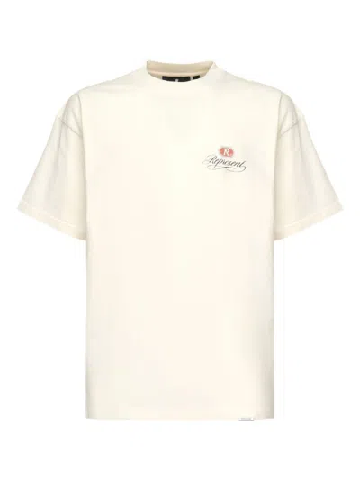 Represent Off White Creweck Logo Printed T-shirt In Neutral