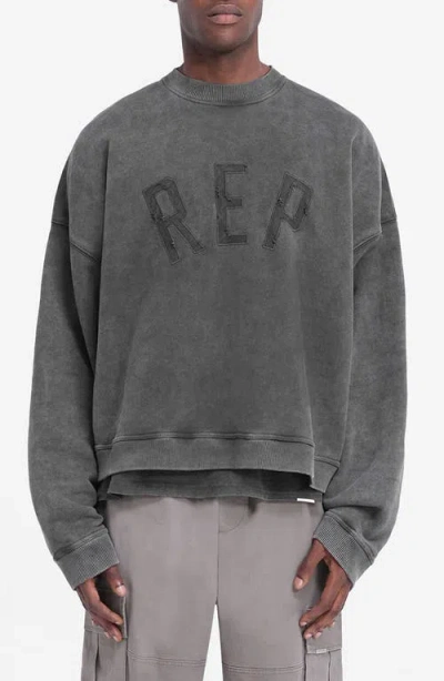 Represent Oversize Distressed Logo Applique Crewneck Sweatshirt In Black