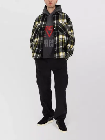 Represent Oversize Plaid Overshirt Long Sleeves Collar In Gray