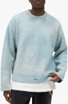 Represent Oversize Reversible Fade Out Distressed Wool Crewneck Sweater In Gray