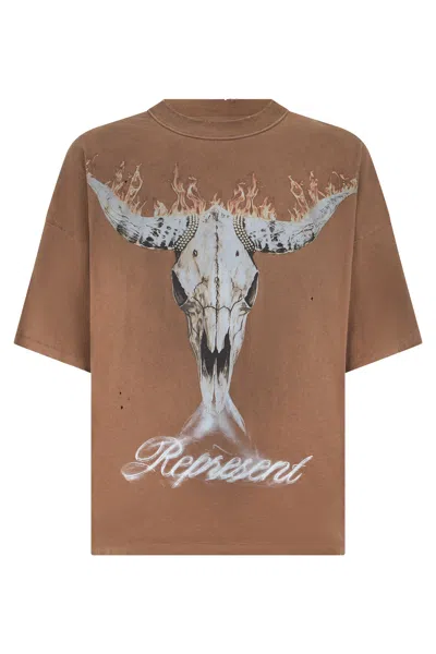 Represent Oversized Cotton T-shirt With Back Skull Graphic In Multi